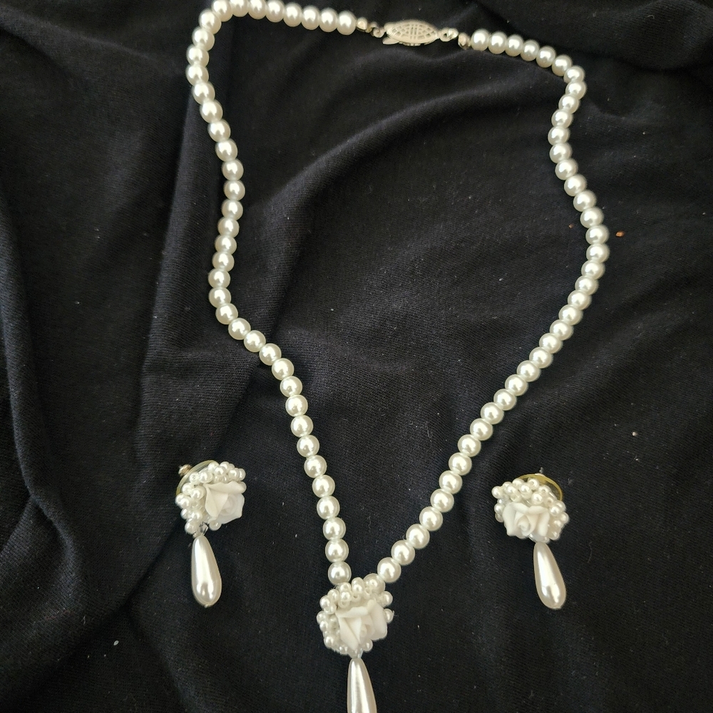 Faux pearl and rose jewelry